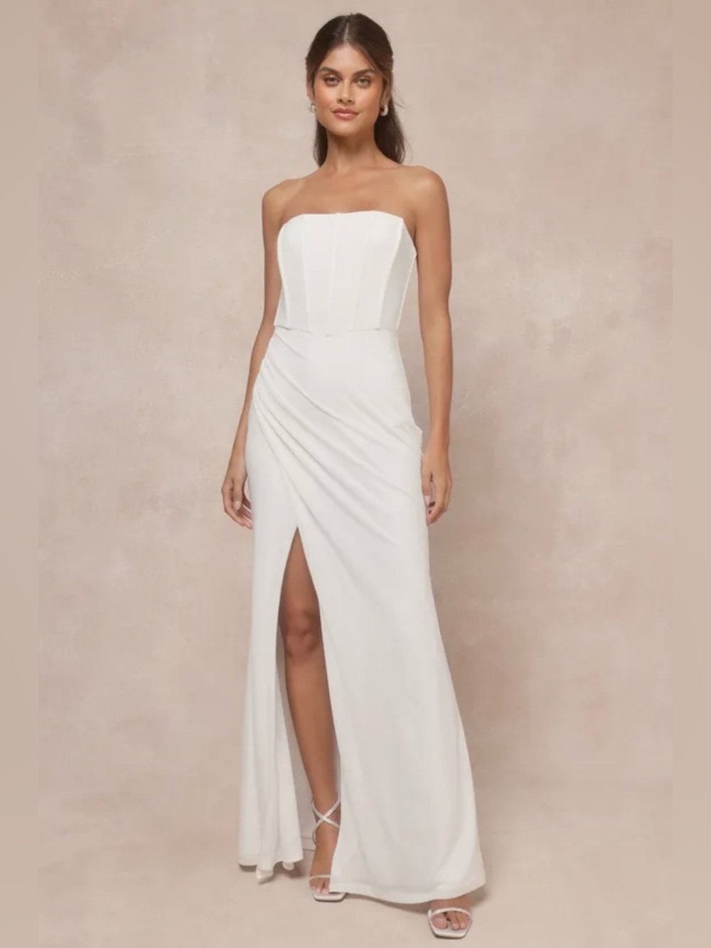 Lulus Beautiful Grace White Mesh Strapless Bustier Tulip Maxi Dress - Size XS